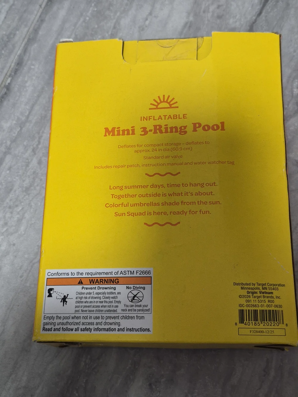 Inflatable Mini 3-Ring Kids Pool - Orange Kids 2T Inflates To 27